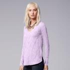 Women's Simply Vera Vera Wang Crinkle Scoopneck Tee, Size: Large, Brt Purple