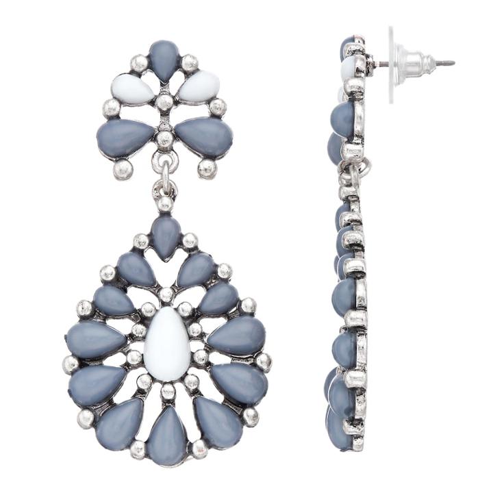 Nickel Free Cabochon Openwork Teardrop Earrings, Women's, Grey