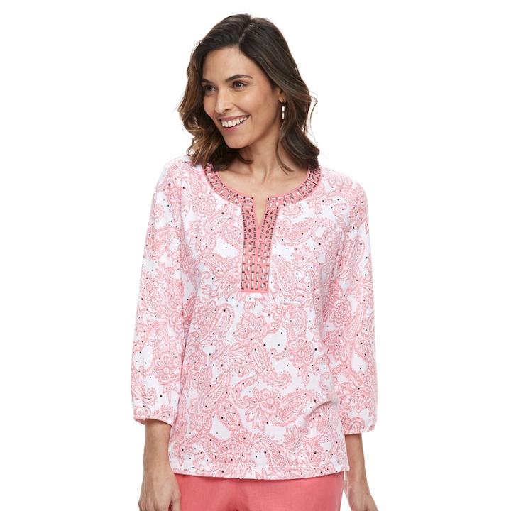 Women's Cathy Daniels Embellished Paisley Top, Size: Medium, Med Orange