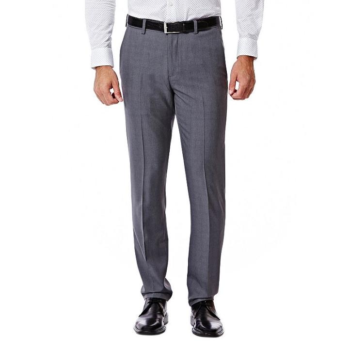 Men's Haggar Eclo Stria Classic-fit Flat-front Dress Pants, Size: 42x30, Med Grey