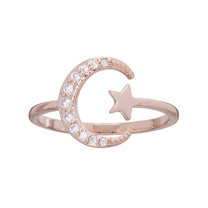 Lc Lauren Conrad Runway Collection Cubic Zirconia Star & Crescent Moon Open Ring, Women's, Size: 7.50, Light Pink
