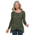 Women's World Unity Embellished Shark-bite Hem Tee, Size: Large, Green
