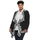 Plus Size Napa Valley Pattern Draped Cardigan, Women's, Size: 3xl, Black French Ivory