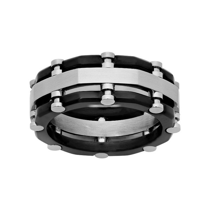 Stainless Steel Two Tone Riveted Band - Men, Size: 8.50, Black