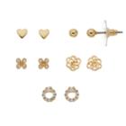 Lc Lauren Conrad Rose & Heart Nickel Free Stud Earring Set, Women's, Gold