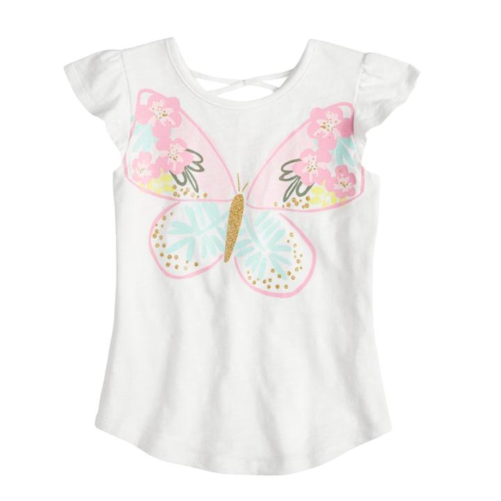 Girls 4-10 Jumping Beans&reg; Graphic Crisscross Back Slubbed Tee, Size: 4, White