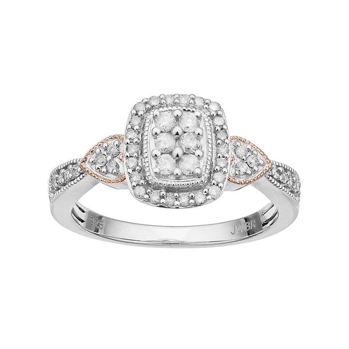 Always Yours Sterling Silver 1/3 Carat T.w. Diamond Halo & Heart Engagement Ring, Women's, Size: 8, White