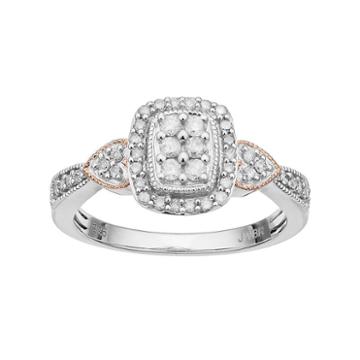 Always Yours Sterling Silver 1/3 Carat T.w. Diamond Halo & Heart Engagement Ring, Women's, Size: 8, White