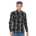 Men's Rock & Republic&reg; Plaid Stretch Poplin Button-down Shirt, Size: Medium, Dark Green