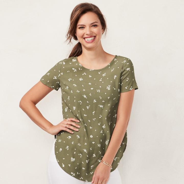 Women's Lc Lauren Conrad Print Tie-back Tee, Size: Xs, Dark Green