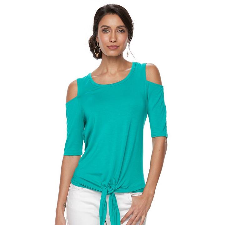 Petite Dana Buchman Cold-shoulder Tie-front Top, Women's, Size: L Petite, Turquoise/blue (turq/aqua)