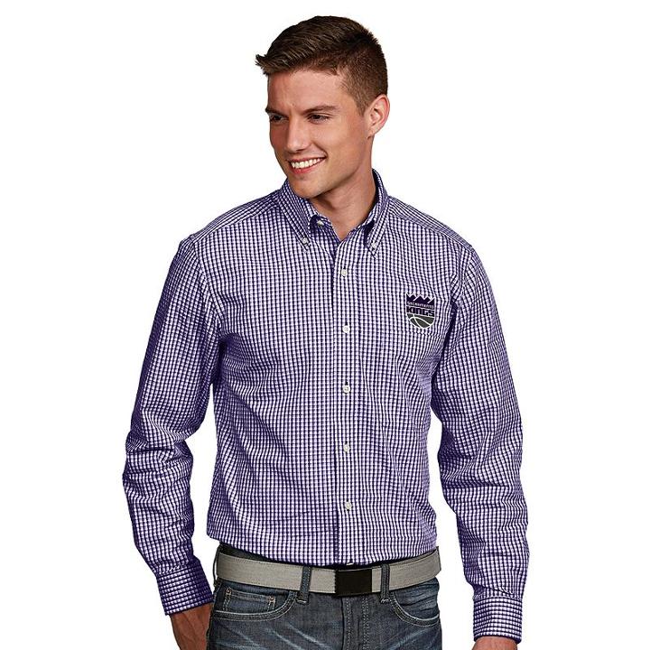 Men's Antigua Sacramento Kings Associate Plaid Button-down Shirt, Size: Xxl, White Oth
