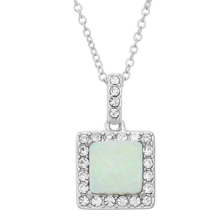 Lab-created Opal & Crystal Sterling Silver Square Halo Pendant Necklace, Women's, Size: 18, Purple