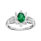 Sterling Silver Simulated Emerald & Lab-created White Sapphire Flower Ring, Women's, Size: 8, Green