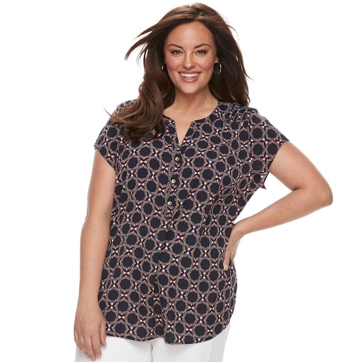 Plus Size Croft & Barrow&reg; Pleated Henley Top, Women's, Size: 2xl, Blue