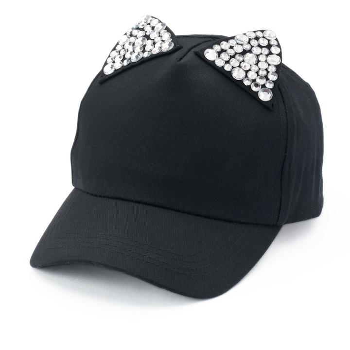 Women's Mudd&reg; Bling Cat Ears Baseball Cap, Black