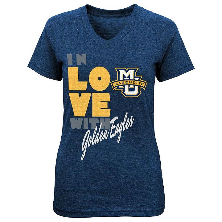 Girls 7-16 Marquette Golden Eagles In Love Tee, Girl's, Size: S(7-8), Blue