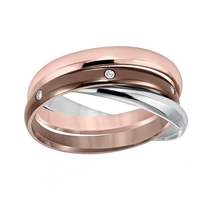 Cherish Always Tri-tone Stainless Steel Diamond Accent Triple Band, Women's, Size: 5, Multicolor