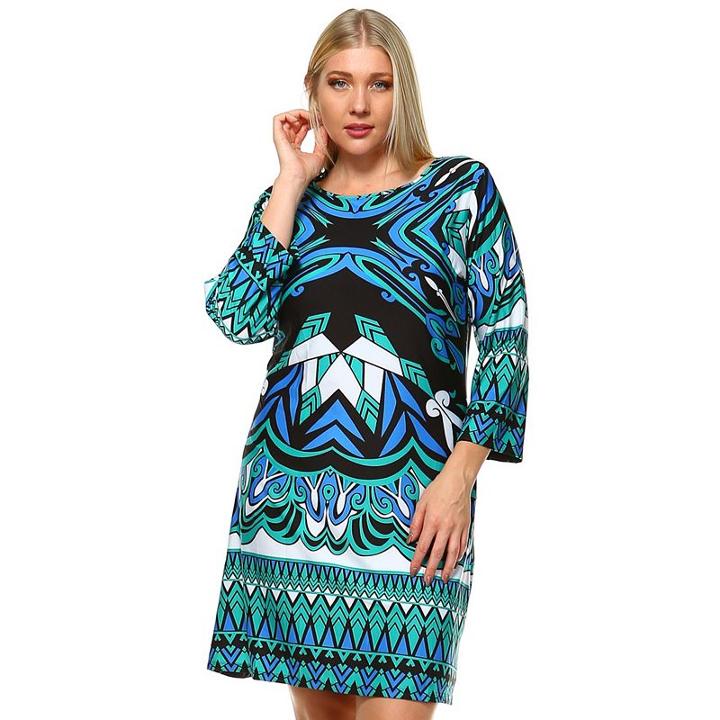 Plus Size White Mark Printed Shift Dress, Women's, Size: 3xl, Other Clrs