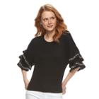 Women's Apt. 9&reg; Embroidered Flutter Tee, Size: Xs, Black