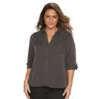 Plus Size Rock & Republic&reg; Embellished Roll-tab Shirt, Women's, Size: 0x, Blue
