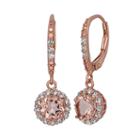Simulated Morganite And Lab-created White Sapphire 14k Rose Gold Over Silver Halo Drop Earrings, Women's, Pink