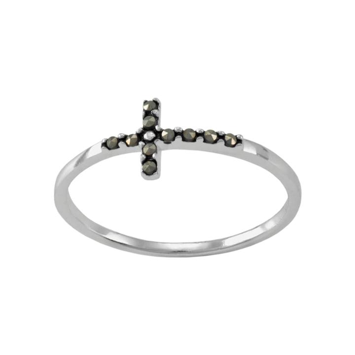 Sterling Silver Marcasite Sideways Cross Ring, Women's, Size: 7, Grey
