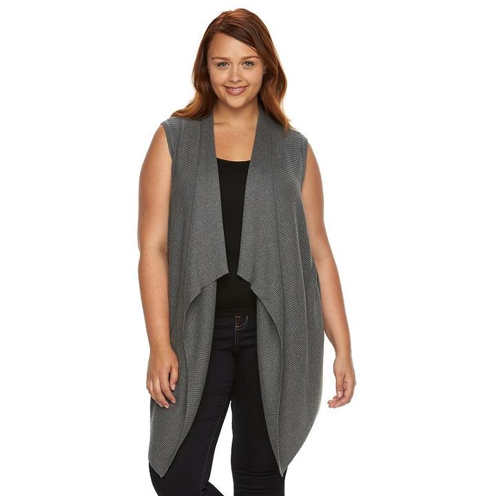 Plus Size Apt. 9&reg; Flyaway Long Vest, Women's, Size: 0x, Med Grey