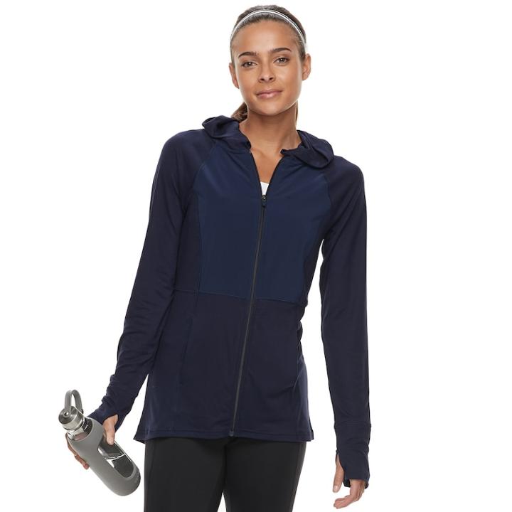Women's Tek Gear&reg; Jersey Thumb Hole Jacket, Size: Medium, Dark Blue