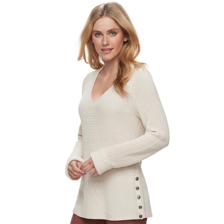 Women's Sonoma Goods For Life&trade; Button Accent V-neck Sweater, Size: Medium, White Oth