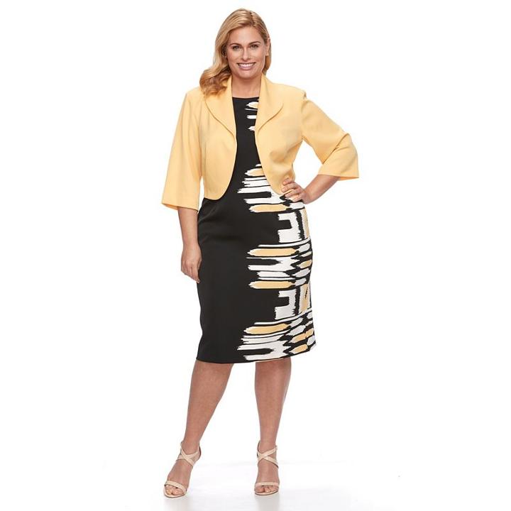 Plus Size Maya Brooke Brushstroke Dress & Solid Jacket Set, Women's, Size: 22 W, Yellow