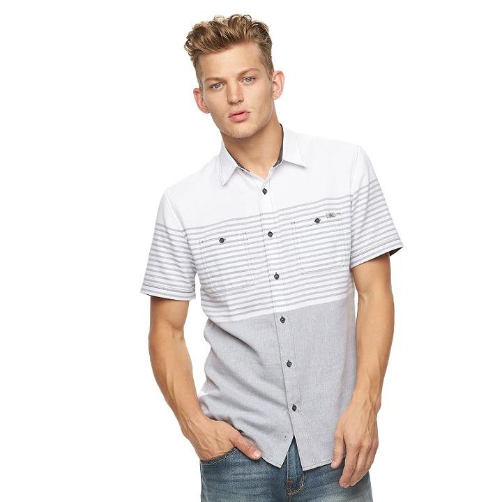 Men's Rock & Republic Striped Twill Button-down Shirt, Size: Large, White