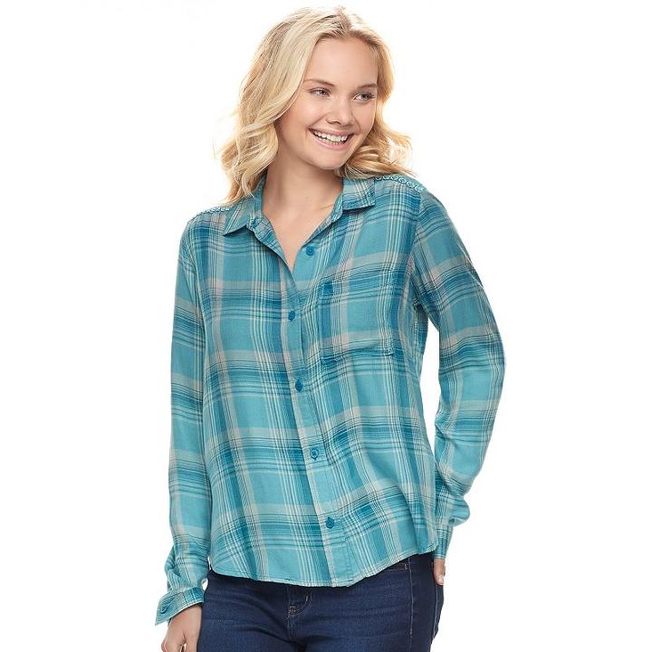 Juniors' Mudd&reg; Plaid Flannel Shirt, Teens, Size: Medium, Blue