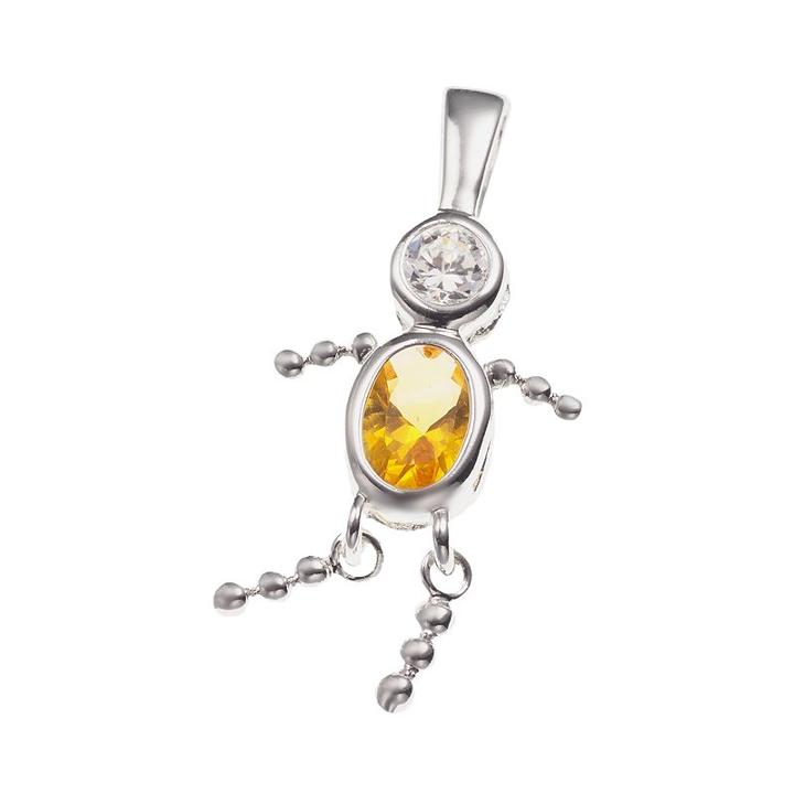 Sterling Silver Birthstone Babies Boy Charm, Orange