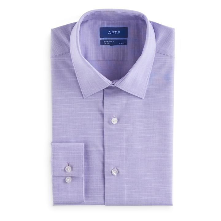 Men's Apt. 9&reg; Slim-fit Premier Flex Collar Stretch Dress Shirt, Size: 15-32/33, Drk Purple
