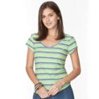 Women's Chaps Striped V-neck Tee, Size: Xl, Green