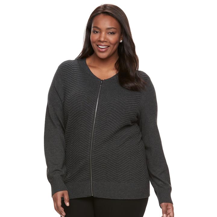 Plus Size Women's Croft & Barrow&reg; Chevron Ottoman Jacket, Size: 3xl, Dark Grey