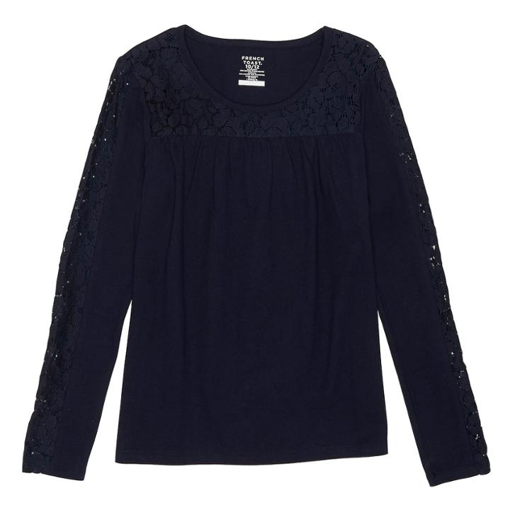 Girls 7-16 & Plus Size French Toast Lace Yoke Henley Tee, Size: 10-12 Plus, Blue (navy)