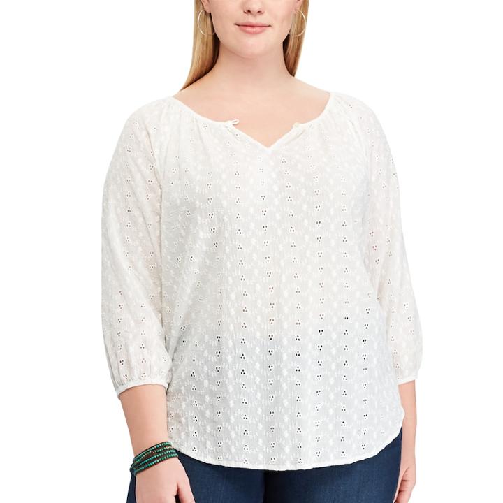 Plus Size Chaps Eyelet Blouse, Women's, Size: 2xl, White