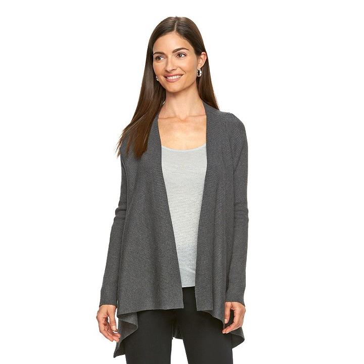 Women's Dana Buchman Open-front Ribbed Cardigan, Size: Xl, Grey Other