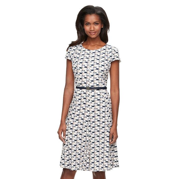 Women's Jessica Howard Geometric A-line Dress, Size: 8, Blue (navy)