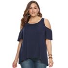 Plus Size Sonoma Goods For Life&trade; Ribbed Cold-shoulder Tee, Women's, Size: 2xl, Blue (navy)