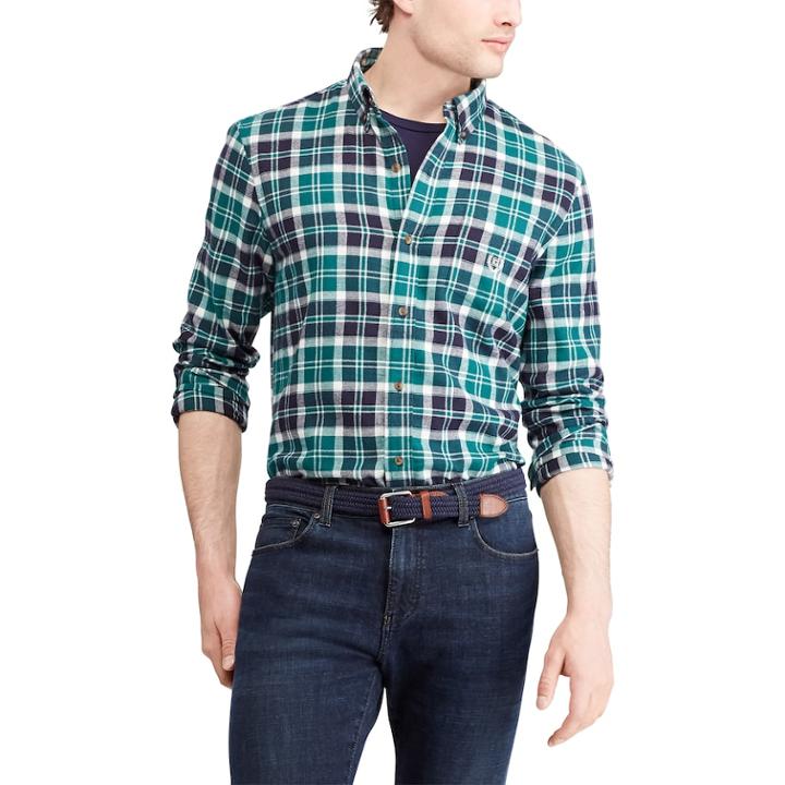 Men's Chaps Regular-fit Plaid Flannel Button-down Shirt, Size: Medium, Green