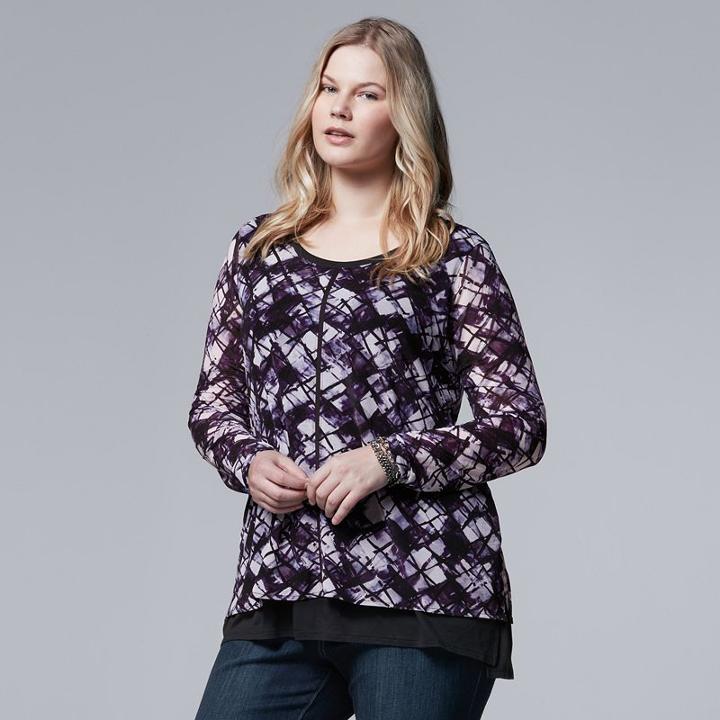 Plus Size Simply Vera Vera Wang Printed Popover Top, Women's, Size: 3xl, Black