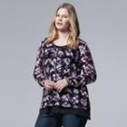Plus Size Simply Vera Vera Wang Printed Popover Top, Women's, Size: 3xl, Black