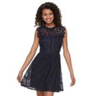 Juniors' Speechless Lace Illusion Skater Dress, Girl's, Size: Xs, Blue (navy)