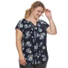 Plus Size Croft & Barrow&reg; Print Pleated Top, Women's, Size: 1xl, Dark Blue