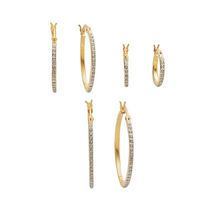 Diamond Mystique 18k Gold Over Silver Diamond Accent Hoop Earring Set, Women's, White