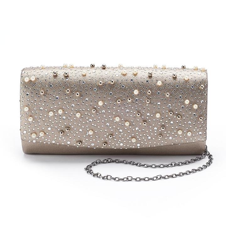 Lenore By La Regale Crystal Beaded Metallic Clutch, Women's, Lt Brown