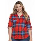 Plus Size French Laundry Plaid Roll-tab Button-down Shirt, Women's, Size: 1xl, Brt Red